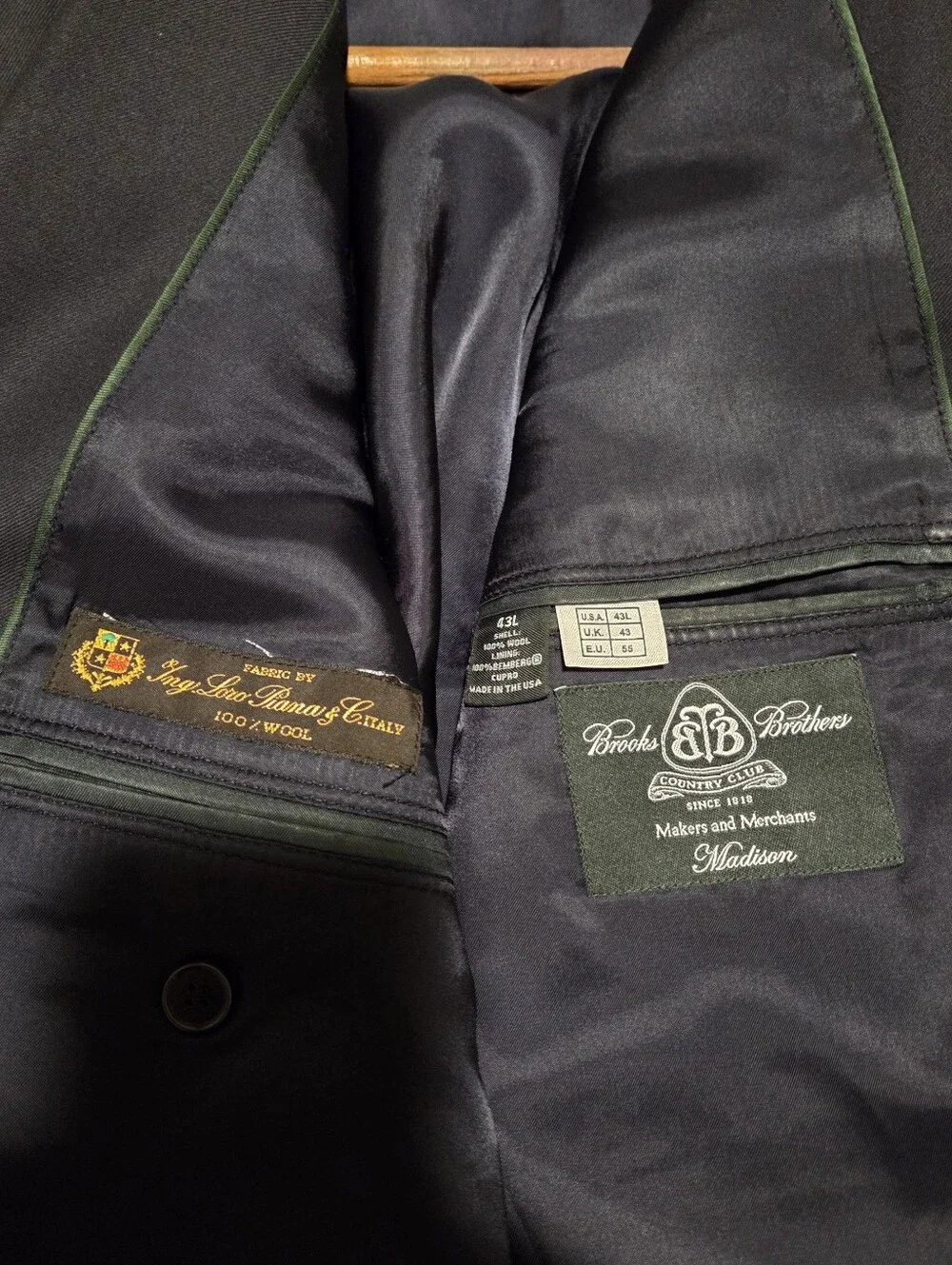 Brooks Brothers Loro Piana Two-Button Blazer Black with Gold Buttons Men's 43L